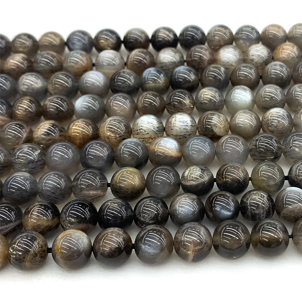 

Veemake Natural Gray Black Gold Sunstone flash light Round Loose Beads For Jewelry Making Design 08591