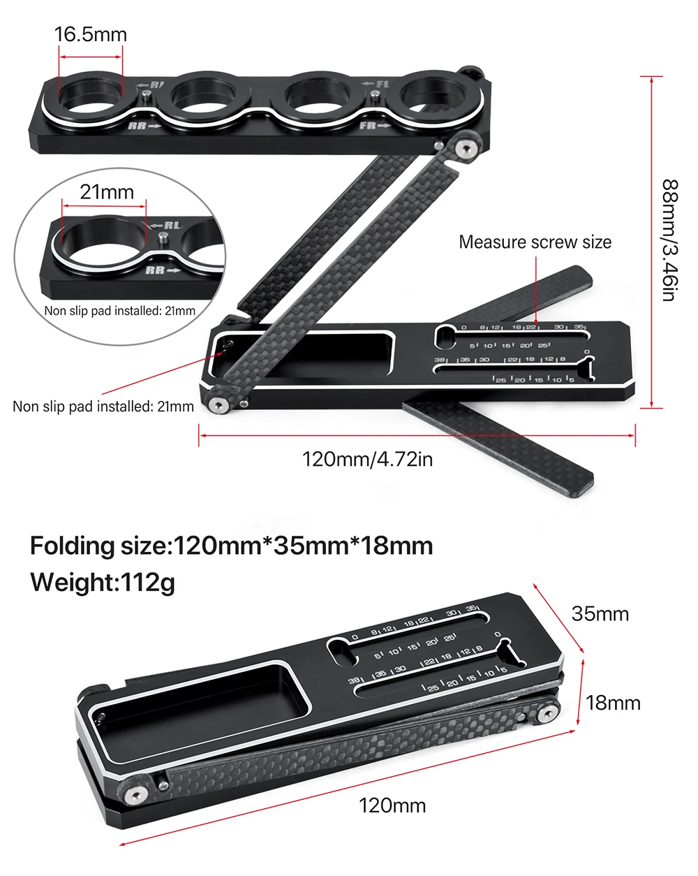 9IMOD RC Tool Articulation Shock Stand Foldable Removable Aluminum for 1/8 1/10 Road Vehicles On-Road Off-Road GT