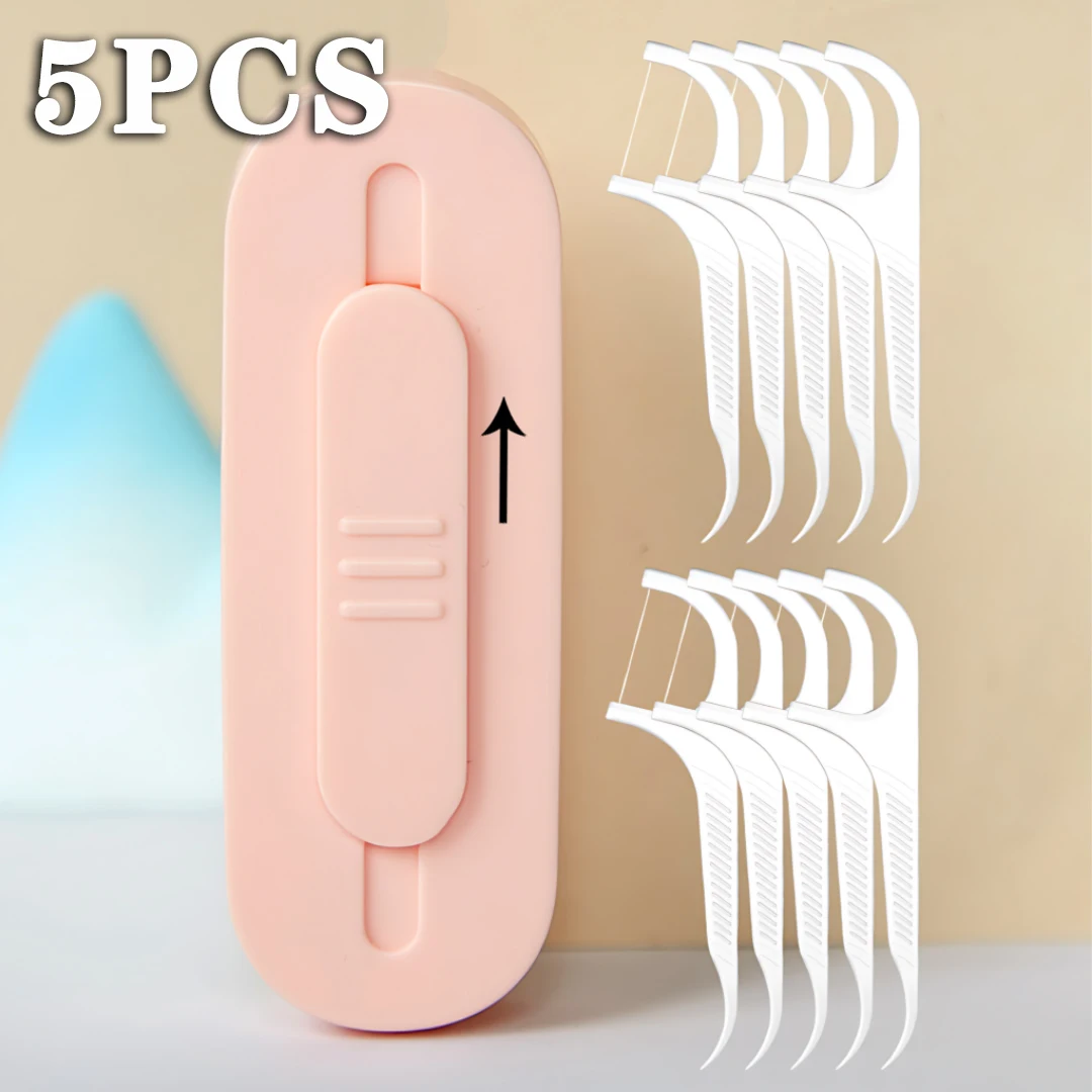 Two Way Portable Floss Dispenser Includes 10 Flosses Automatic Pop-up Floss Organiser Oral Care Push-out Floss Holder Recycling