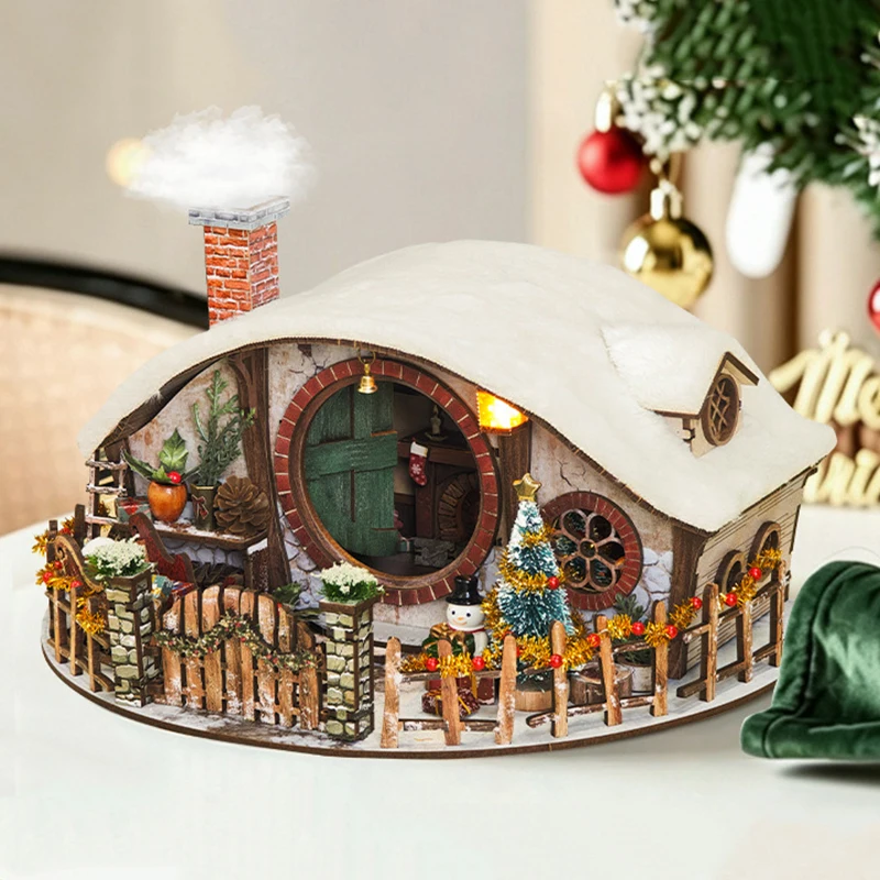 DIY-Holzmodellbausätze, Weihnachts-Zauber-Ring, 3D-Puzzle-Puppenhaus mit Möbeln für Geburtstagsgeschenke an Freunde