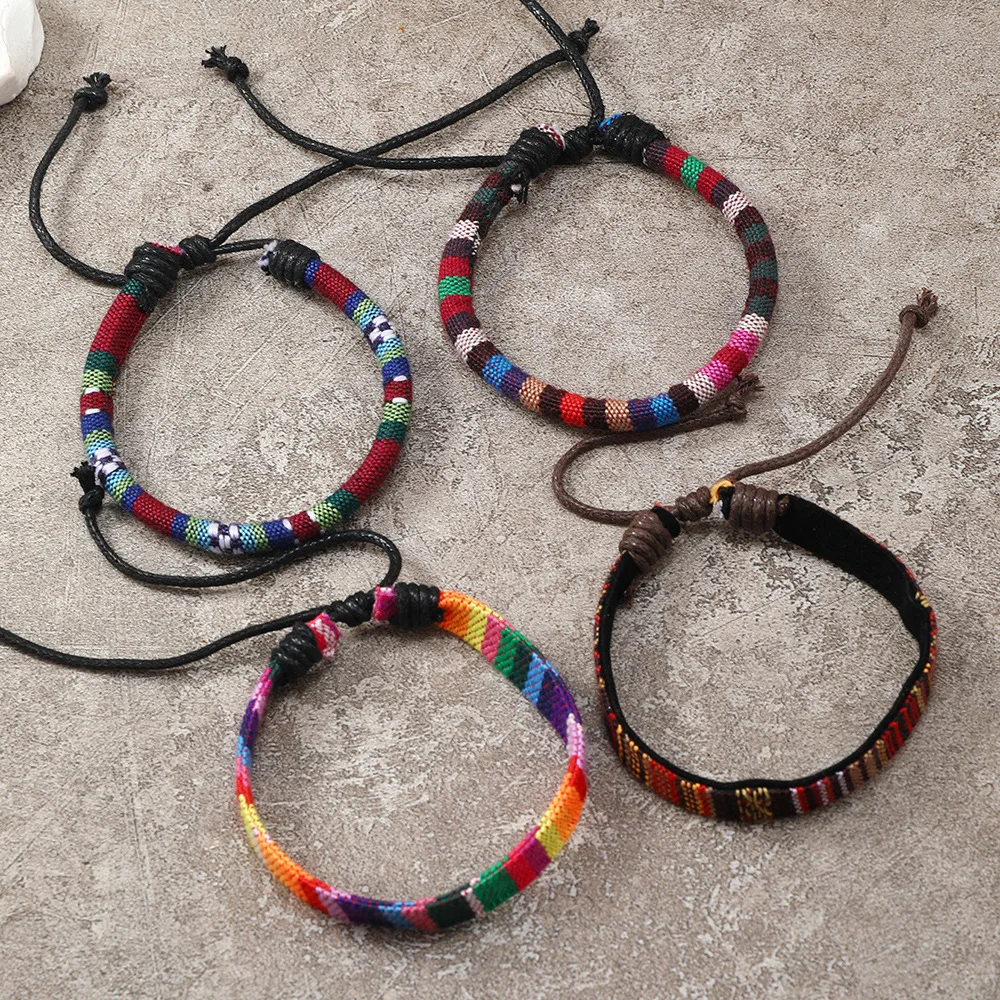 Retro Punk Harajuku Individuality Minority Fashion Tide Foreign land Five-colored ropes Color match Rainbow Bohemia Bracelet
