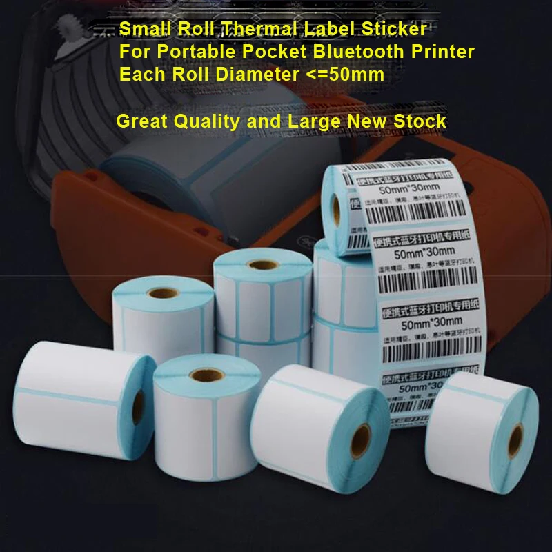 15/20/30/35/40/45/50/57/60/70mm White Paper Thermal Sticker Small Roll Portable Mini Printer Label Milk Tea Ice Cream Food Tag