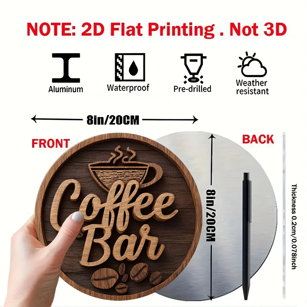 2D Flat - 2D Plane, 1pc of Coffee-Themed Metal Wall Sign - Rustic Style Coffee Bar Decoration with Cursive Font And Coffee Bean