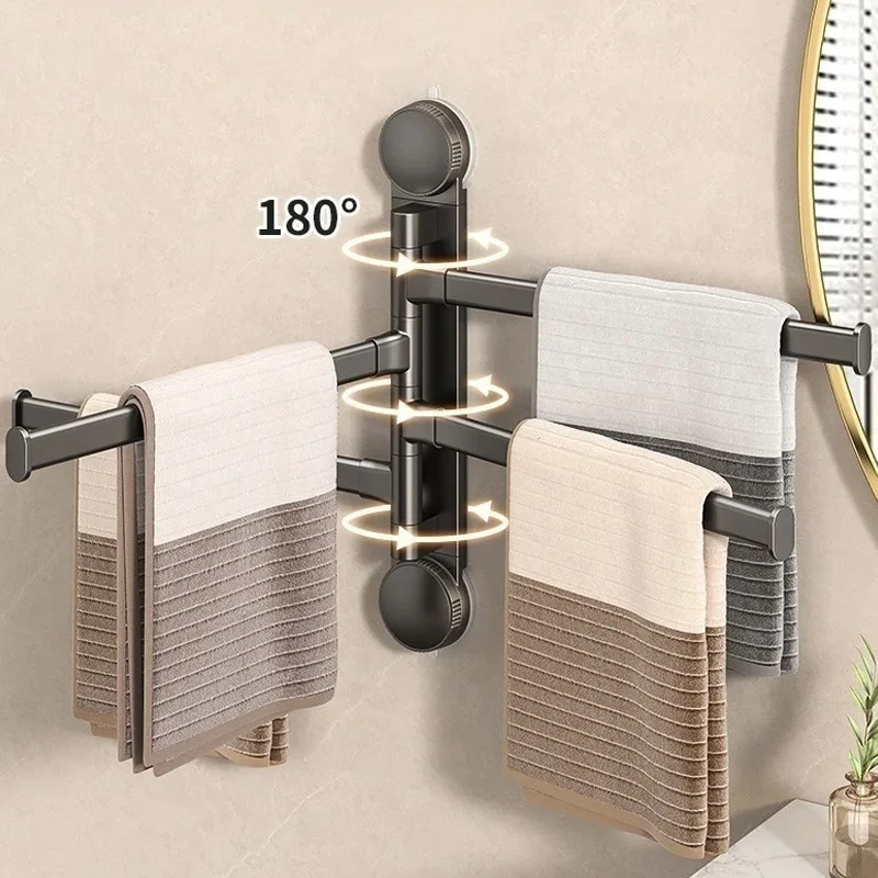 No Need To Drill Suction Cup Rotating Multi-Bar Towel Rack Bathroom Hanger Folding Artifact Multifunctional Shelf Kitchen Shelf