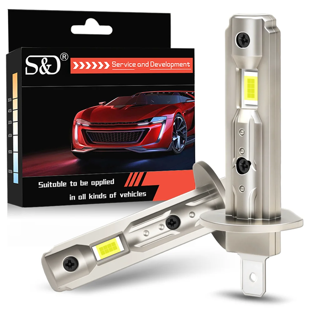 S&D H1 H7 LED Headlight Bulbs Mini 60W 20000LM for Car Headlamp Fan Light Auto Diode Fog Lamps 12V 5100K White Automobile CANBUS