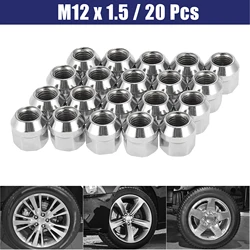 X Autohaux 20pcs Universal Auto Chrome 6 Point M12x1.5 21mm Bulge Acorn Wheel Lug Nuts Cone Seat Car Repair Tools Accessories