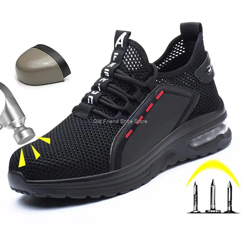 Zapatos de seguridad, zapatillas de trabajo con punta de acero para hombres y mujeres, botas de trabajo antigolpes a prueba de perforaciones, zapatos de seguridad indestructibles, ligeros y transpirables