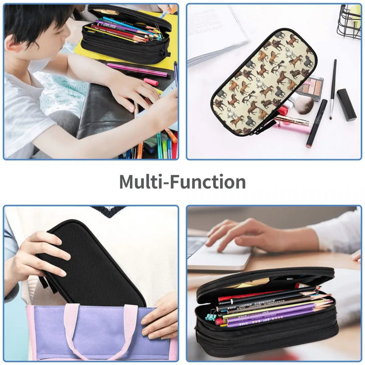 Sunset Horse Pattern Pencil Cases Large Storage Pen Bags Pen Box Pencil Pouch For Boys Girls Students Stationery School Office