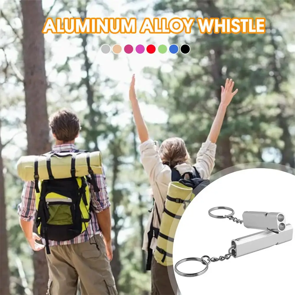 

Flat Aluminum Alloy Dual Frequency Survival Whistle Double Tube Outdoor Survival Survival Whistle Equipment Equipped EDC Tool