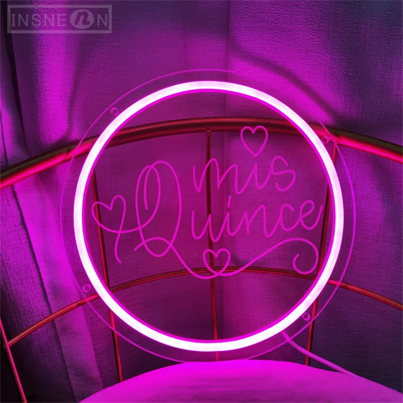 Mis Quince letrero de neón 3D, diseño de tallado artístico, letreros LED para interiores, decoración colgante de pared para dormitorio, fiesta, boda, cumpleaños, niñas