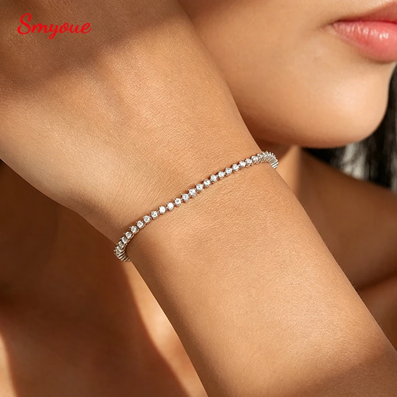 Smyoue Certified 2mm All Moissanite Tennis Bracelets for Women Thin Chain Lab Diamond Dainty Jewelry 100% Real 925 Pure Silver