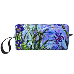 Travel Irises Painting By Claude Monet Toiletry Bag French Painter Cosmetic Makeup Organizer for Beauty Storage Dopp Kit Case