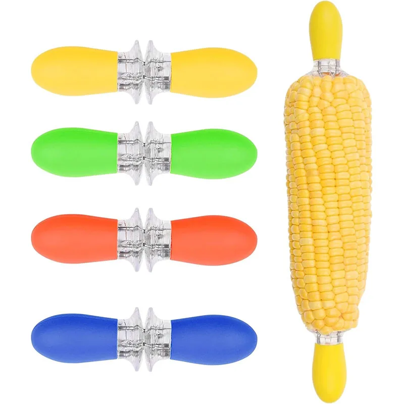 8 Uds soportes de maíz soportes de mazorca de maíz de acero inoxidable soportes de mazorca brochetas tenedor de barbacoa brochetas con mango de silicona