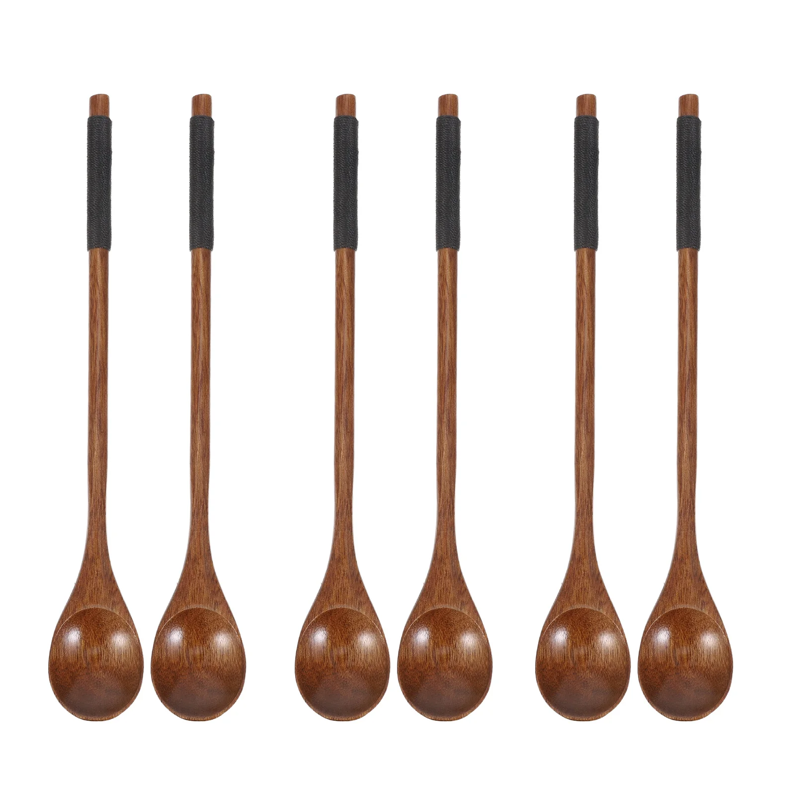 

6Pcs Long Handle Wood Stirring Spoons Natural Brown Coffee Mixing Honey Spoon Japanese Style Appetizer Serving Jam Dessert Soup