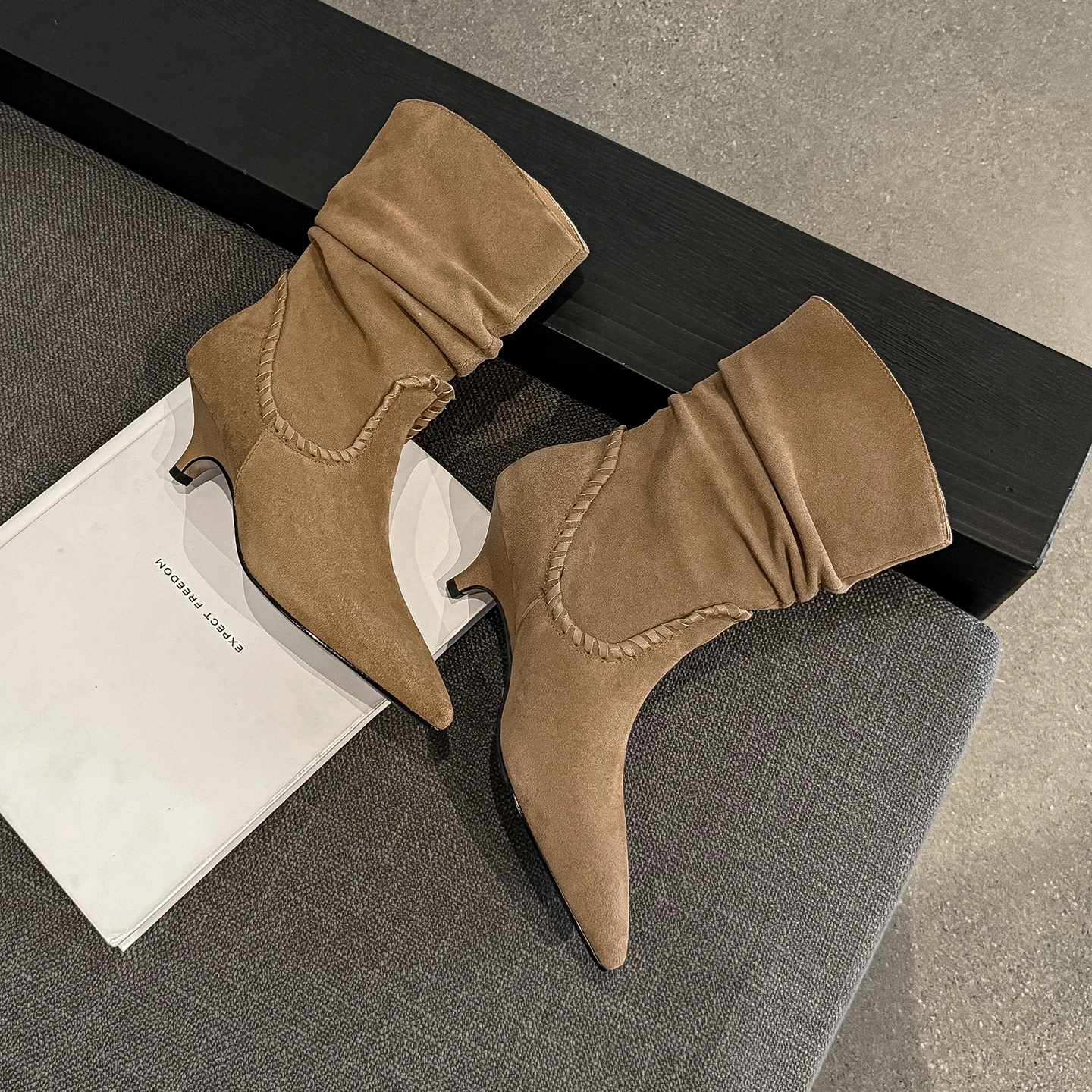 ESVEVA Fashion Cow Suede Women Ankle Boots Winter Shoes Autumn Sexy High Heels Pointed Toe Elegant Leather Short Boots 34-40