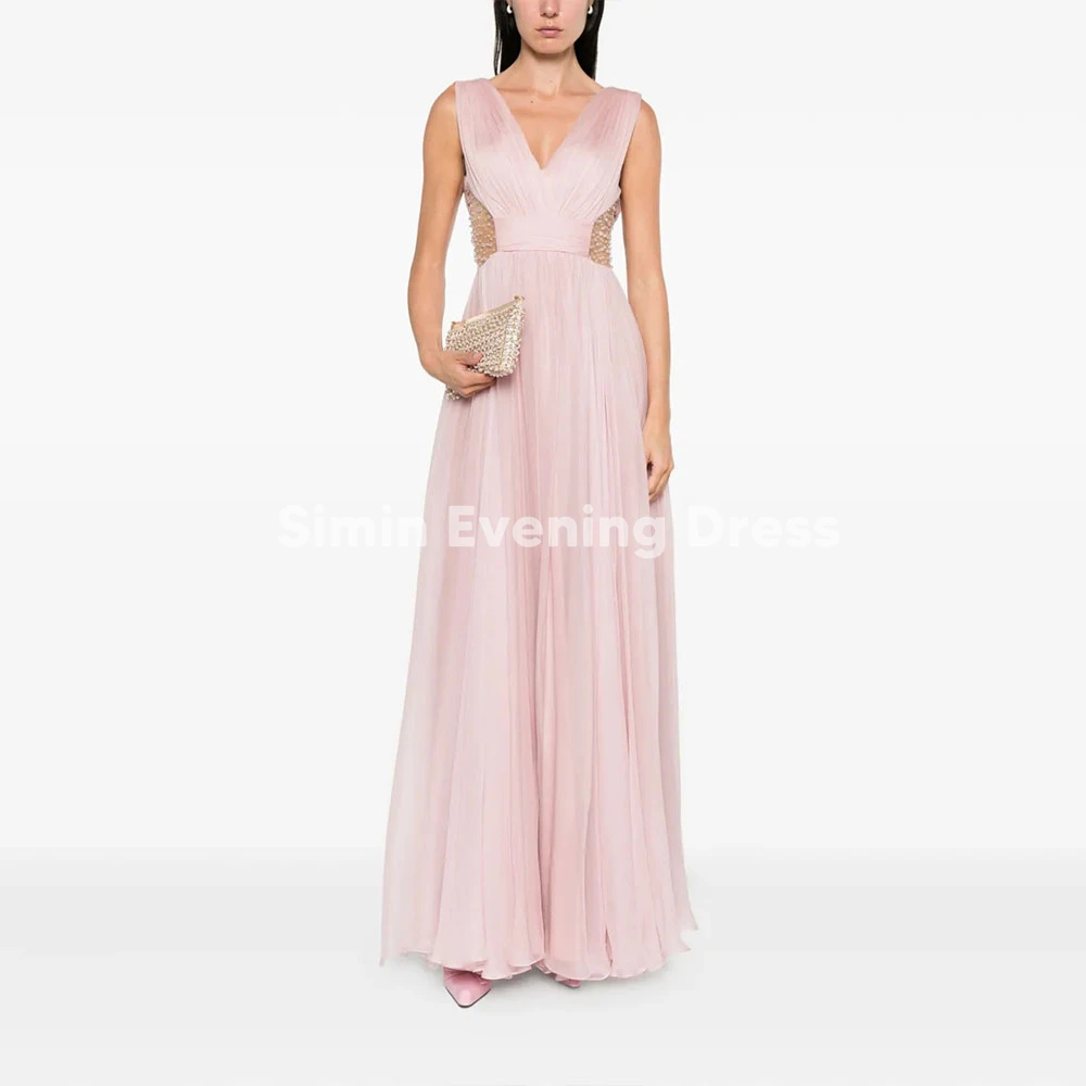 

Simin женские вечерние платья с v-образным вырезом и бисером по индивидуальному заказу, со складками без рукавов, элегантные вечерние платья длиной до пола, 2025