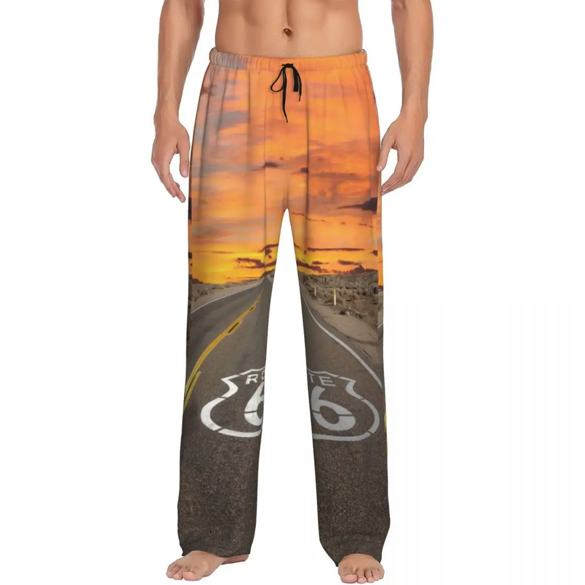 Custom Men America Highway Routes 66 Pajama Pants Printed Main Street of America Sleep Sleepwear Bottoms with Pockets