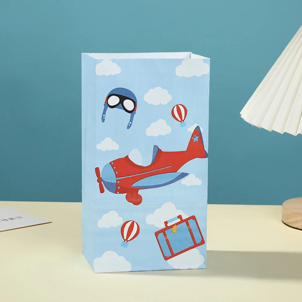 12/24Pcs Airplane Party Favor Bags Gift Goodies Treat Paper Bags With Stickers Kids Boy Flight Aviator Birthday Party Decoration