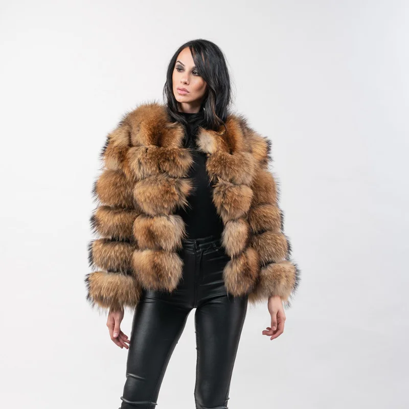 

Genuine Raccoon Fur O-neck Thicken Outertwear Winter Fashion Streetwear Natural Luxury Raccoon Fur Coat Female 2023 New