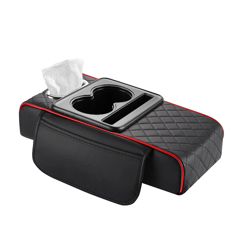 Napa leather car armrest storage box with cup holder and phone holder for car center console