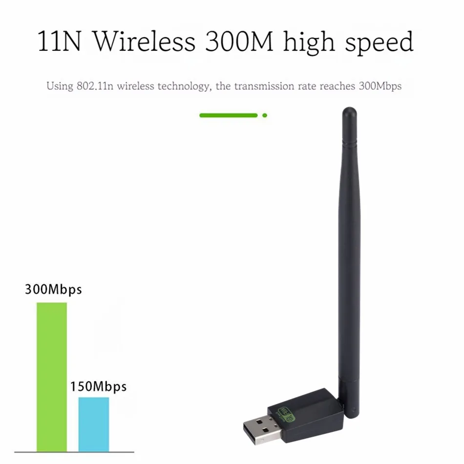 Wvvmvv-ワイヤレスwifiアダプター,300mbps,ネットワークカード,プレイアンドプレイ,ミニUSB, LAN,PC, Windowsレシーバー用