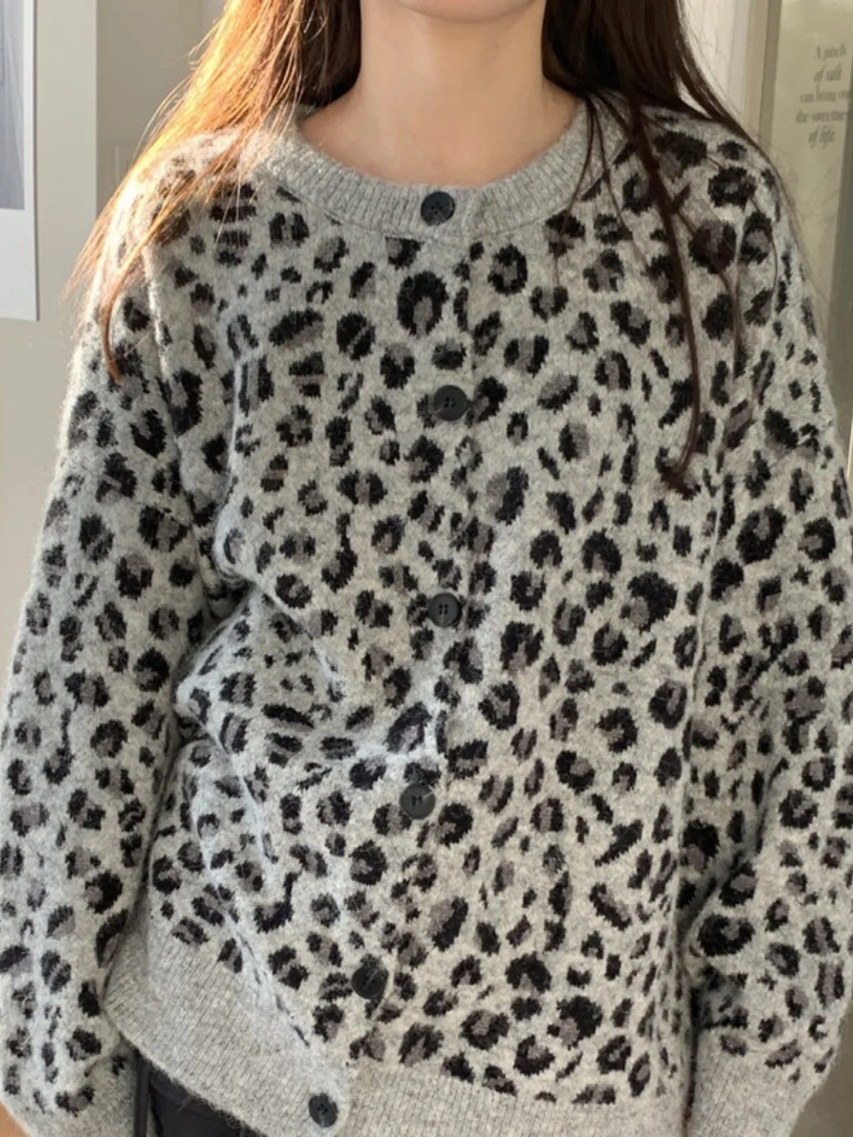 

Retro Women's Knitted Sweater Coat Loose Comfortable Sle Winter Faion Leopard Print Soft Single Button Open Cardigan Trendy