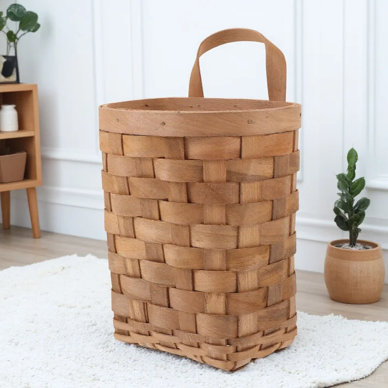 

Wooden Woven Storage Basket Nordic Style Hanging Organizer For Kitchen Bathroom Wall Hanging Basket Home Storage Solution