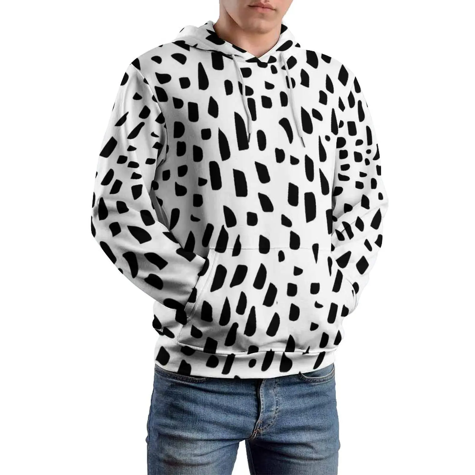 Dalmatian Print Casual Hoodies Man Spotted Black and White Elegant Custom Sweatshirts Winter Long Sleeve Loose Oversized Hoodie