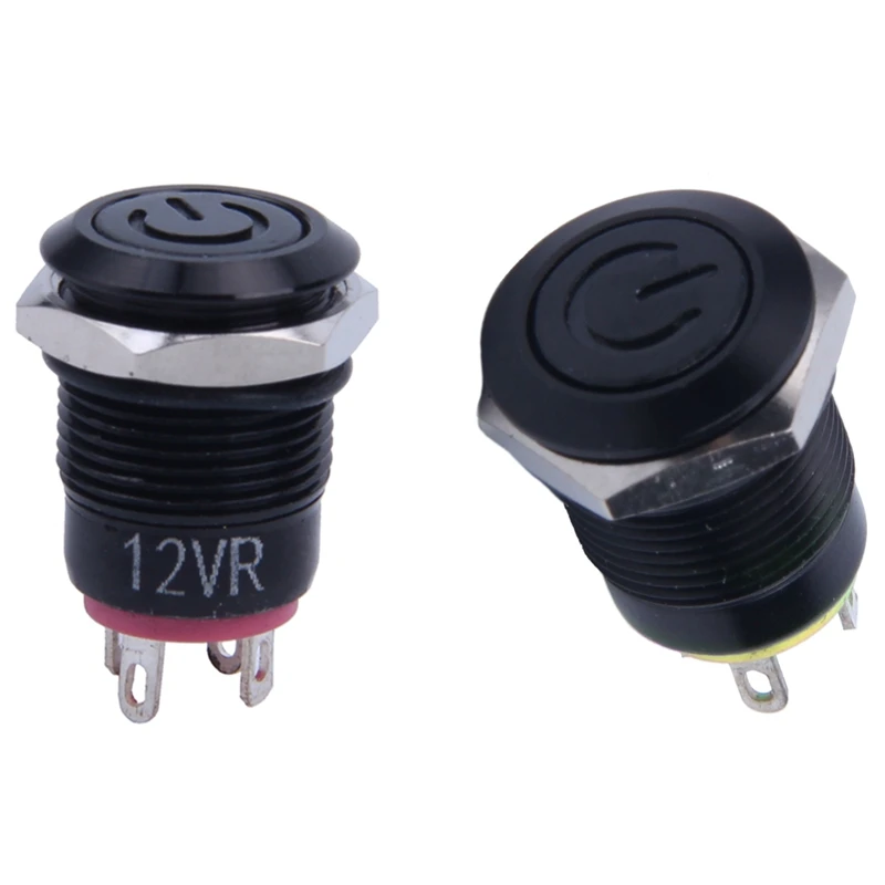 2 Pcs 12V 2A 9.5Mm LED Metal Cap Power Momentary Push Button Switch Car DIY Modified, Red & Yellow