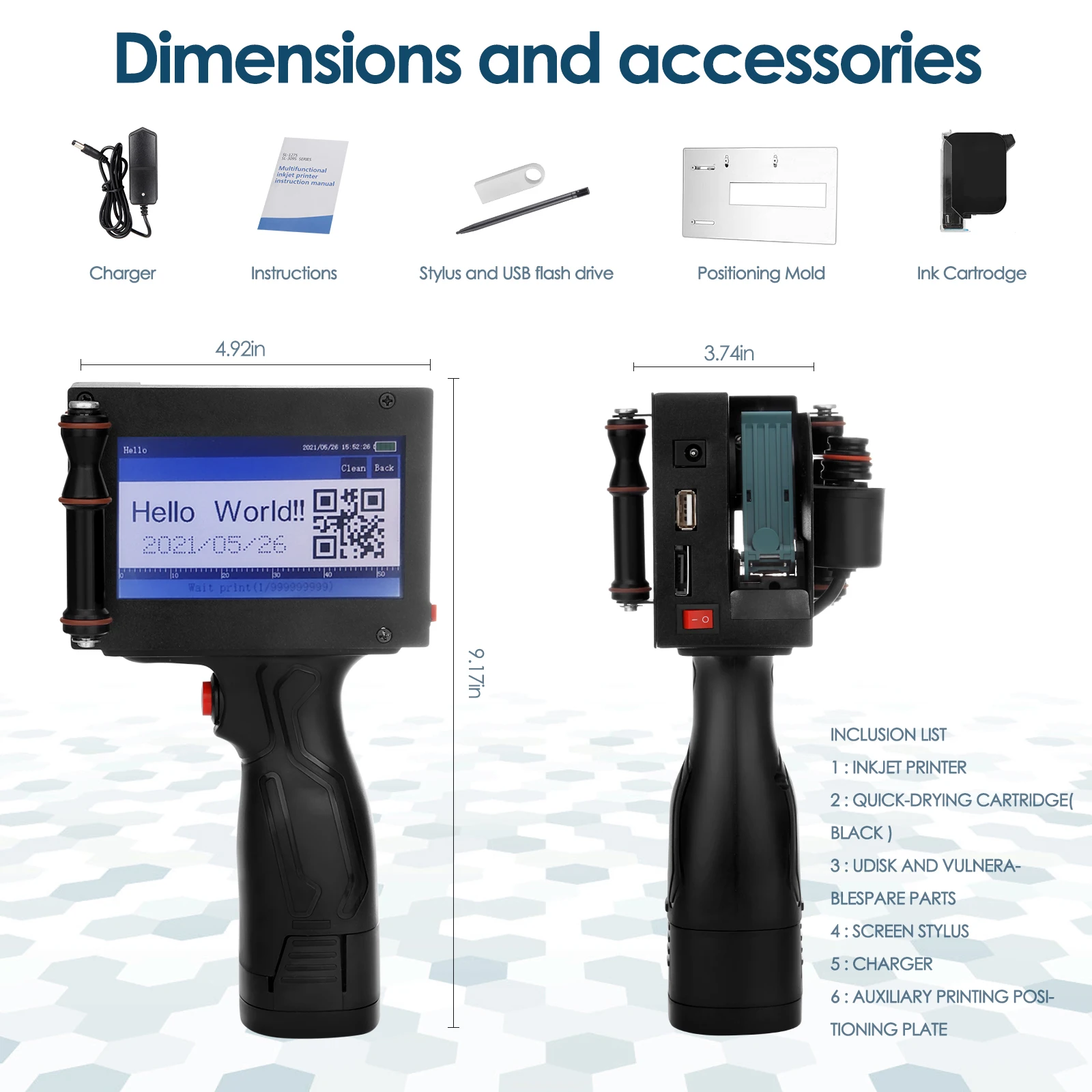 SL-127 Touch Inkjet Portable Hand Jet Handheld Printer For Logo/ Expiry Date/Batch Code/Serial Number/Label/Barcode/QR Code