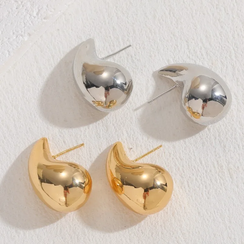 Pendientes colgantes de gota de agua brillantes Retro para mujer, aretes gruesos huecos ligeros, aros gruesos de oro y plata, joyería de moda