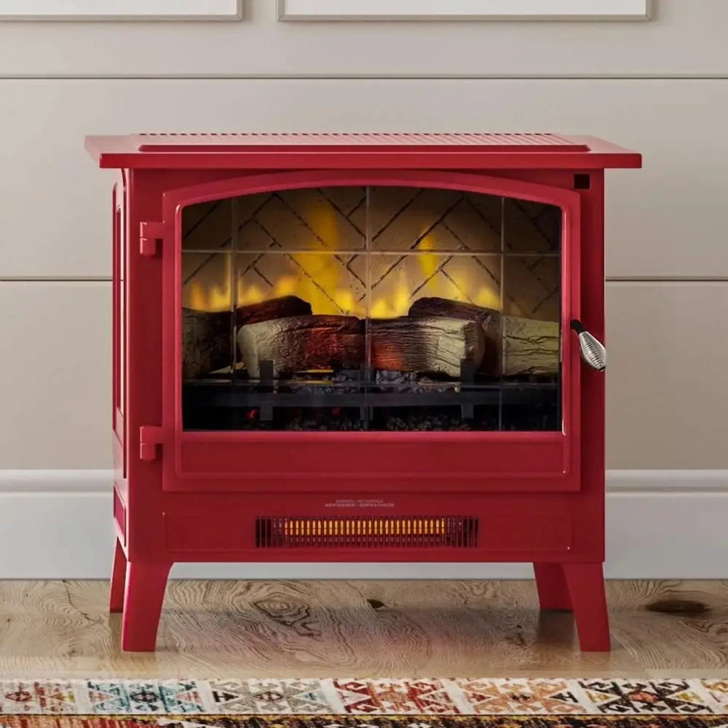 Infrared Freestanding Electric Fireplace Stove Heater in Deep Red | Provides Supplemental Zone Heat with Remote, Multiple Flame