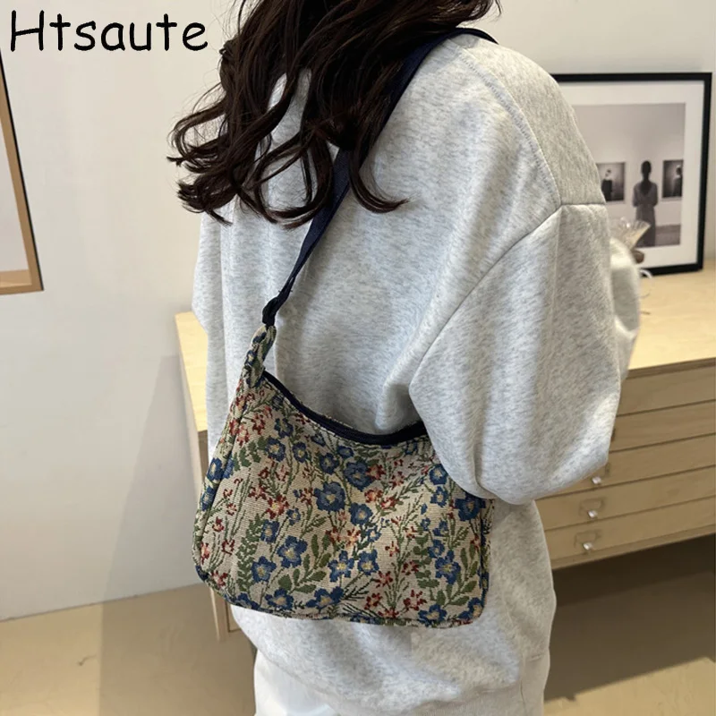 

Flower Printed Canvas Women Shoulder Bags Female School Messenger Bags Buckle Unisex College Student Ladies Crossbody Bookbag
