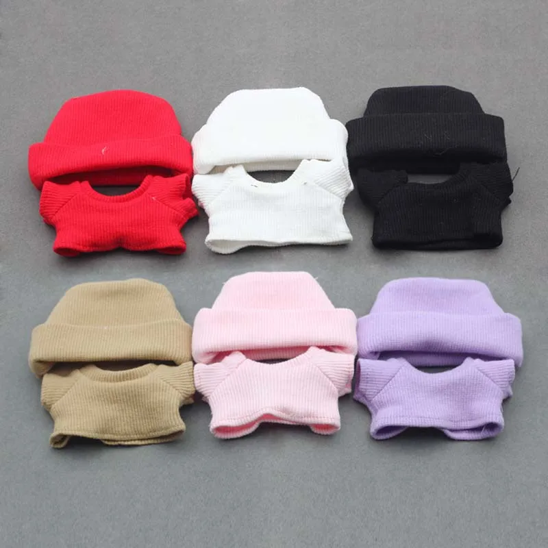 Für 15–17 cm Labubu-Puppenkleidung, Flanschmütze, Pullover, T-Shirt, kurzes Set, Kleidung, passende Canvas-Schuh- und Brillenzubehör