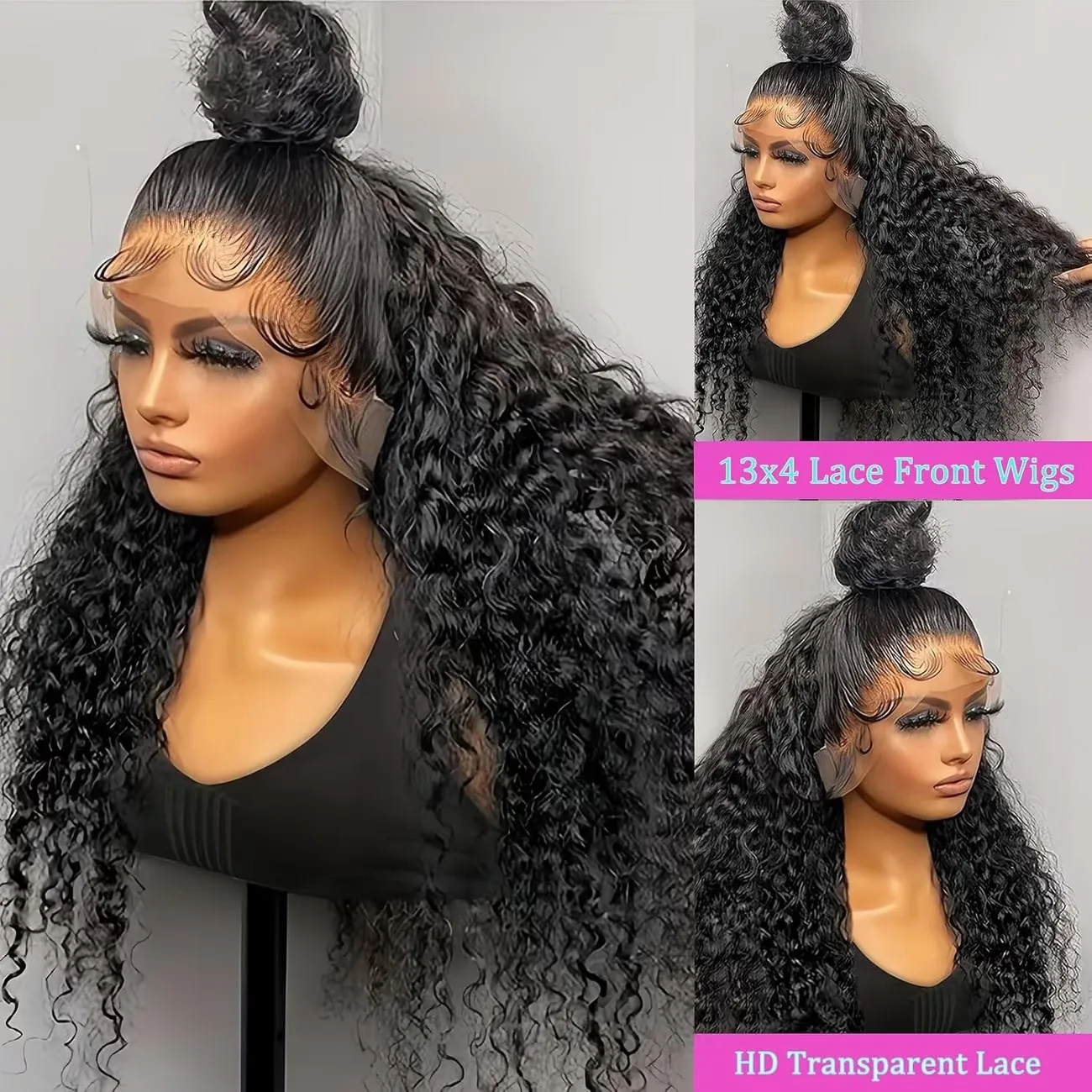 

200 Density Natural Black 30 Inch Human Hair Loose Deep Wave Curly 13x4 HD Lace Frontal Wig Lace Front Wigs