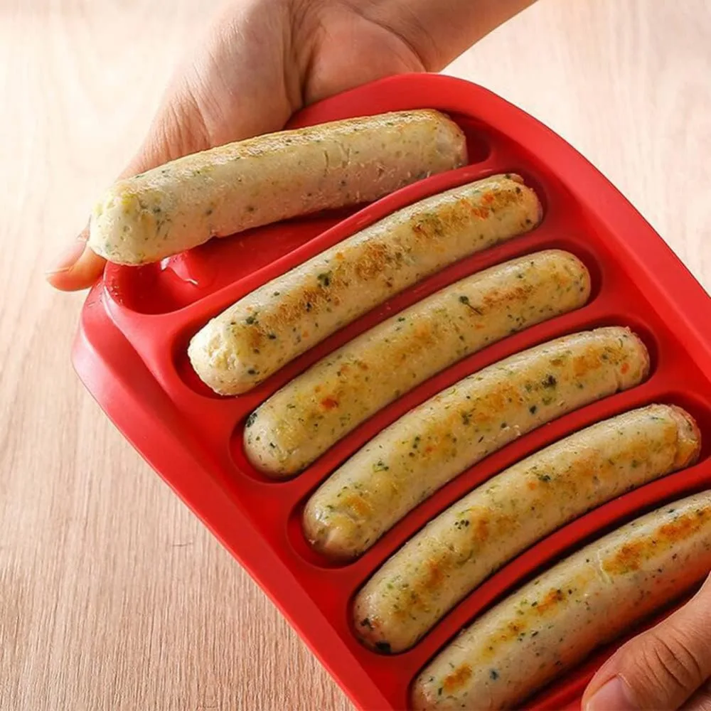 1Pcs Silicone Sausage Mold 6-cavity Homemade Ice Loaf Candy Chocolate Tray Mold DIY Hot dog Egg Sausage Baking Mold with Lid view 5