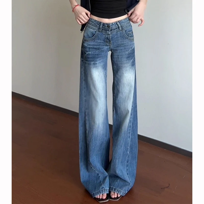 

Женские облегающие джинсы с высокой талией в стиле ретро, женские шикарные корейские прямые джинсовые брюки, Лидер продаж, женские мешковатые длинные брюки