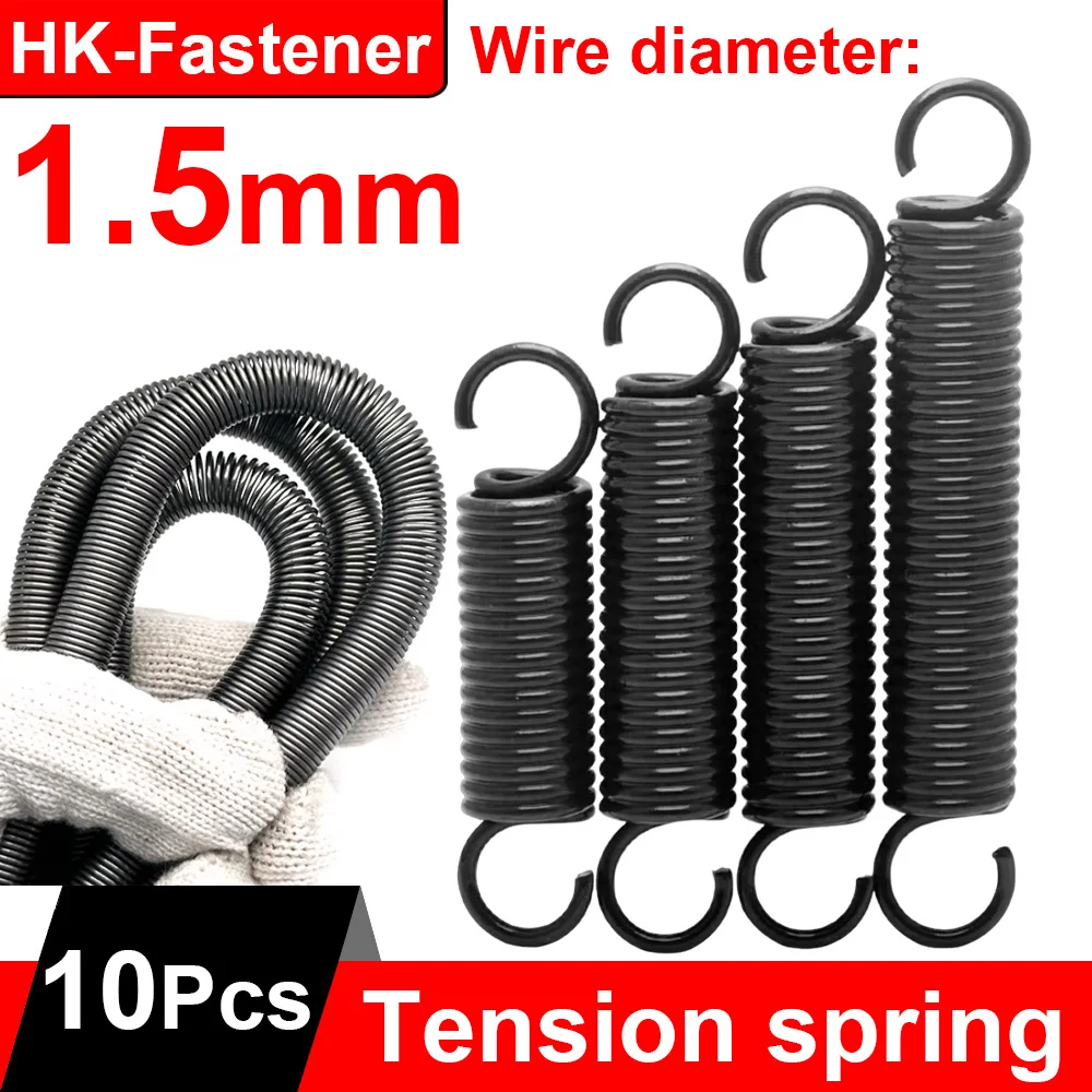 

10Pcs WD 1.5mm Dual Hook Tension Spring OD 11/13/15mm Pullback Springs Extension Spring Length 50-300mm Hardware Accessories