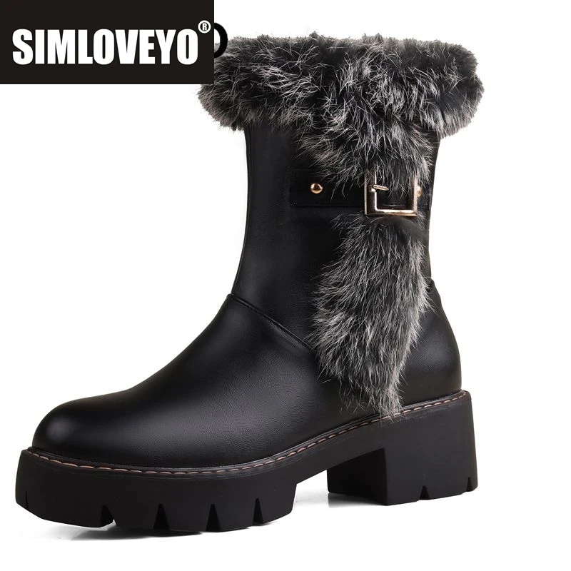 

SIMLOVEYO женские рыцарские сапоги, теплые плюшевые зимние ботинки с круглым носком на массивном каблуке 5,5 см, на платформе, на молнии, с металлическим украшением, большой размер 42 43 Bota