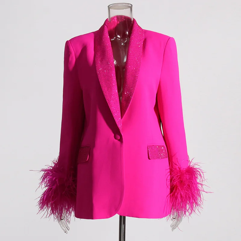 2024 New Fashion Blazer for Women with Small Fragrance Style Stitching and Bright Diamond Decoration Blazer for Women