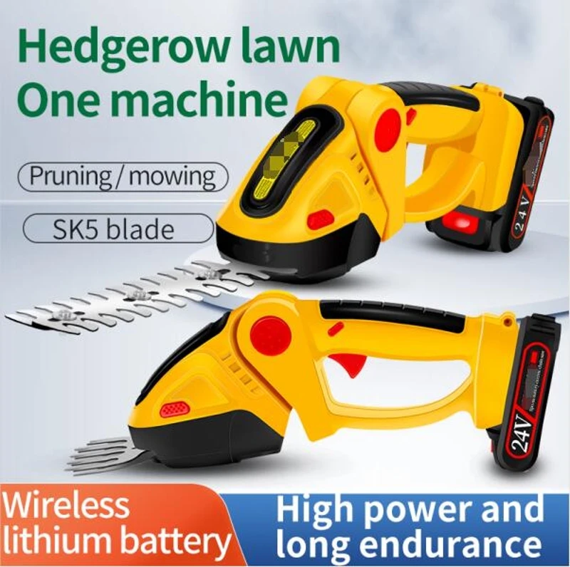 

2 in 1 Cordless Electric Hedge Trimmer 24V 15000rpm Household Lawn Mower Rechargeable Weeding Shear Pruning Mower Garden Tools