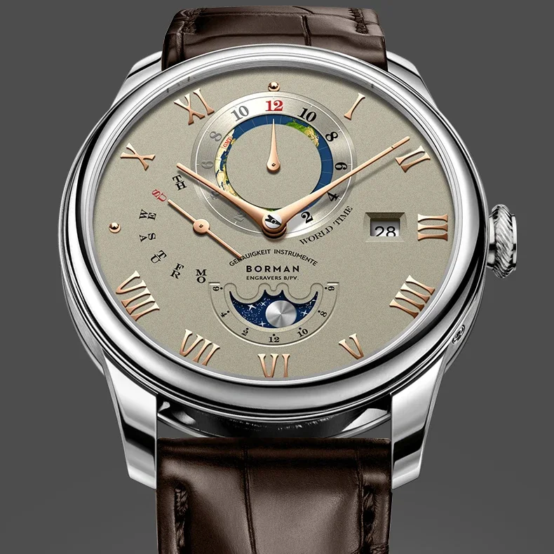 بورمان موضة ساعات رجالي ساعة أوتوماتيكية للرجال ساعات المعصم الميكانيكية الرياح الذاتية الياقوت مرآة ساعة الأسبوع ، الشهر ، التاريخ #6