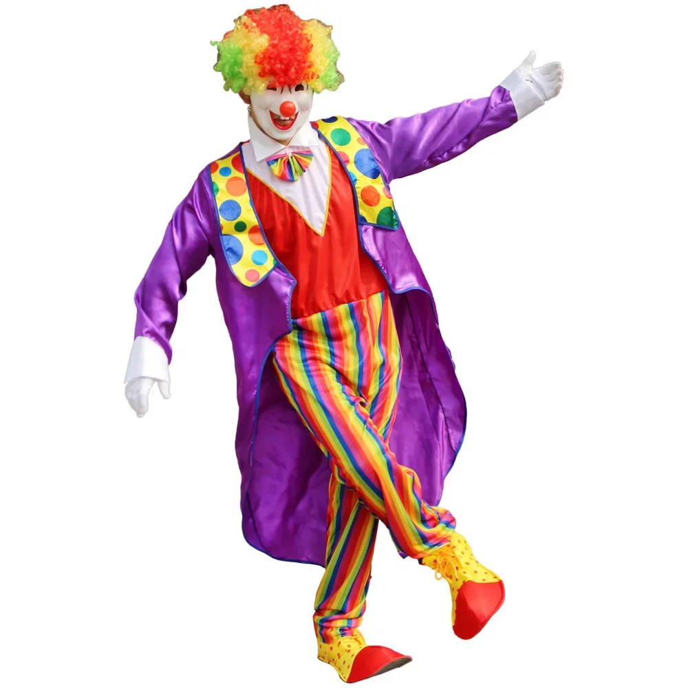 Adult Male Funny Clown Cosplay Costumes,Men Theme Party Stage Performance Joker Dress ，just Clothing,No Wig/shoes