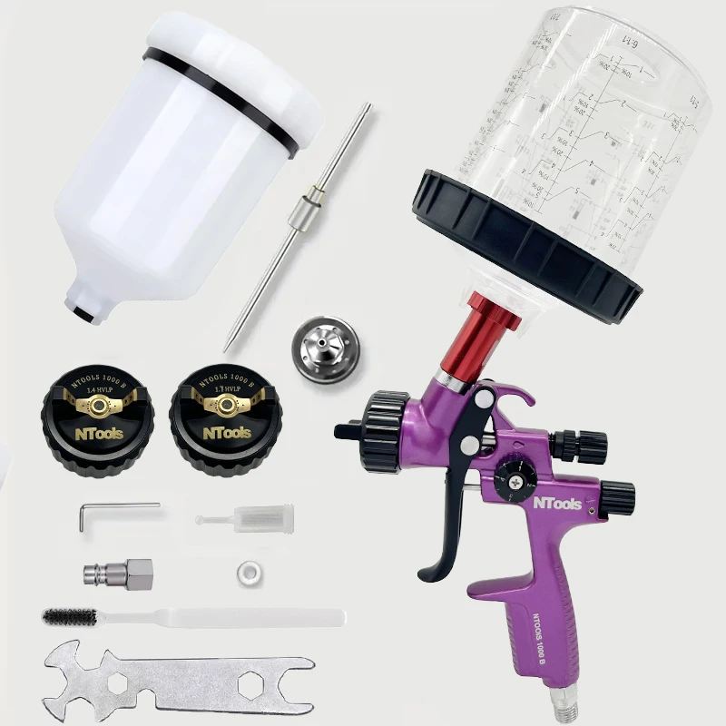 NTOOLS HVLP Gravity Feed Spray Gun 1.4mm 1.7mm Nozzle With Paint Mixing Cup Spare Kit For Auto Car Furniture Paint Spraying