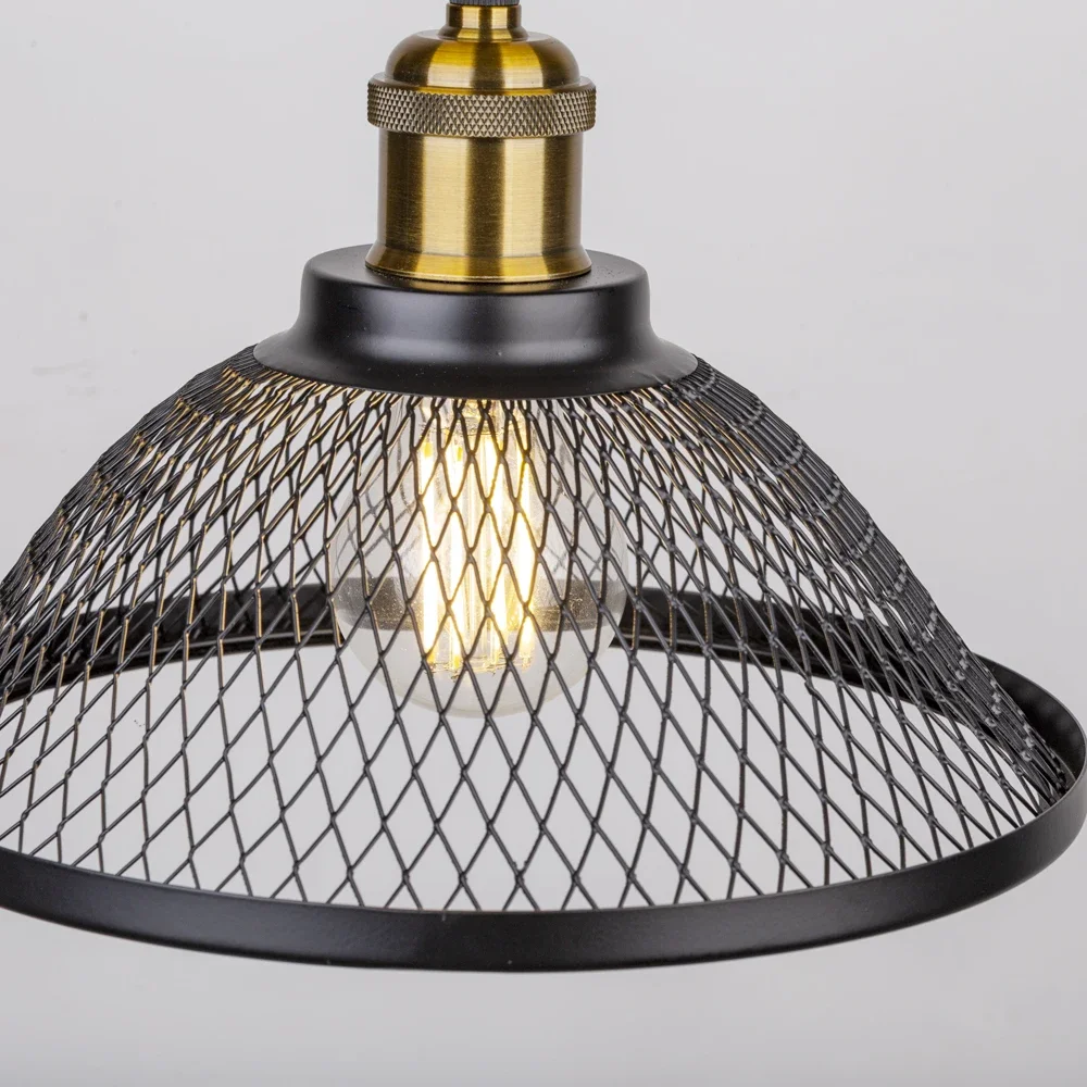 Retro LED Vintage Black Iron Net-Cage Kitchen Pendant Light Hanging Lamp for Bedroom Living Room Restaurant Lighting Fixture