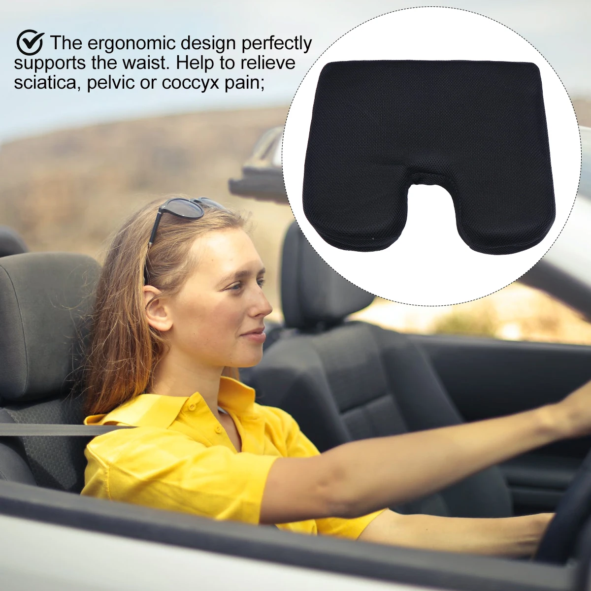 

Ergonomic Seat Cushion Office Chair Pad Height Relief Sciatica Pain Hips Lightweight Comfortable Portable