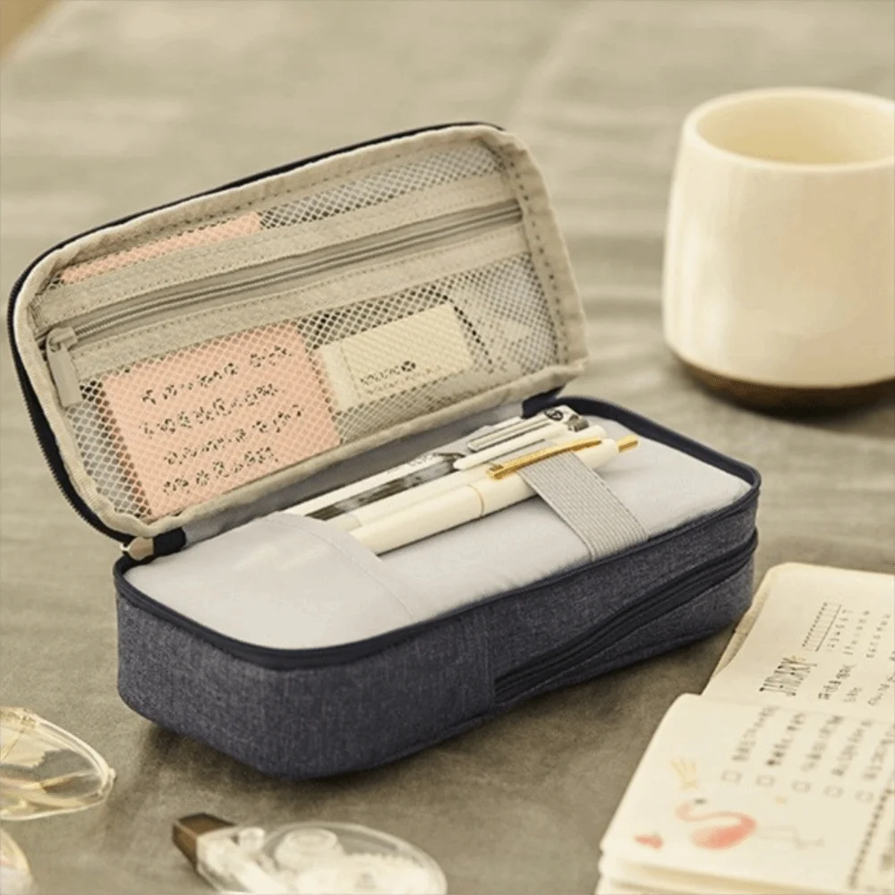 Large-capacity Folding Pencil Case Simple Aesthetic Pen Storage Bag Zipper Portable Student Stationary Boxes Desktop Storage