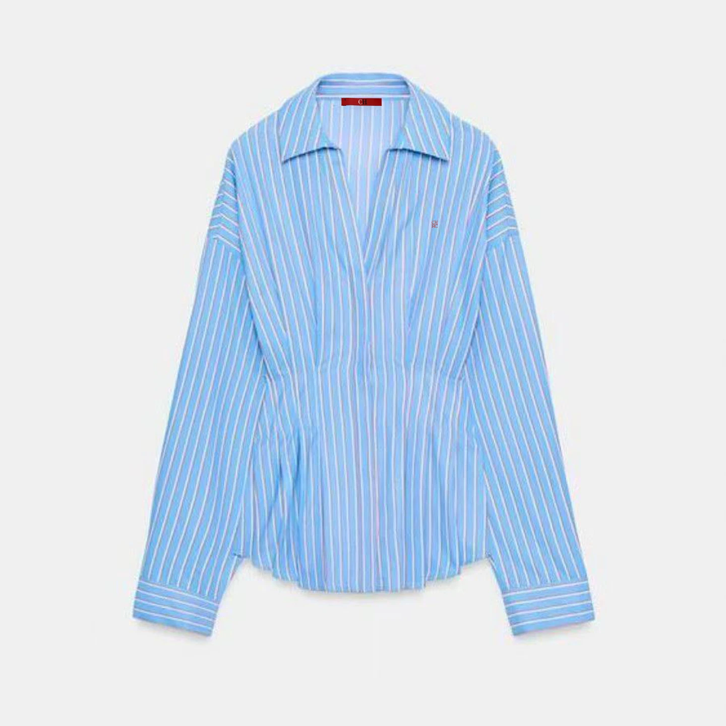 CH Elegante Bürokleidung Frühling Herbst Mode Damen Gestreiftes Hemd Blau Langarm Bluse Lässige Lose Passform Knopfleiste Kragenoberteil – Detail 5
