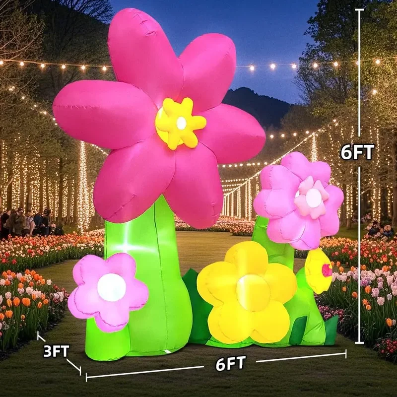 6ft Inflatable Flower LED Light Up Air Mold Cartoon Simulation Plant for Outdoor Mall Decoration Customizable Beauty Display