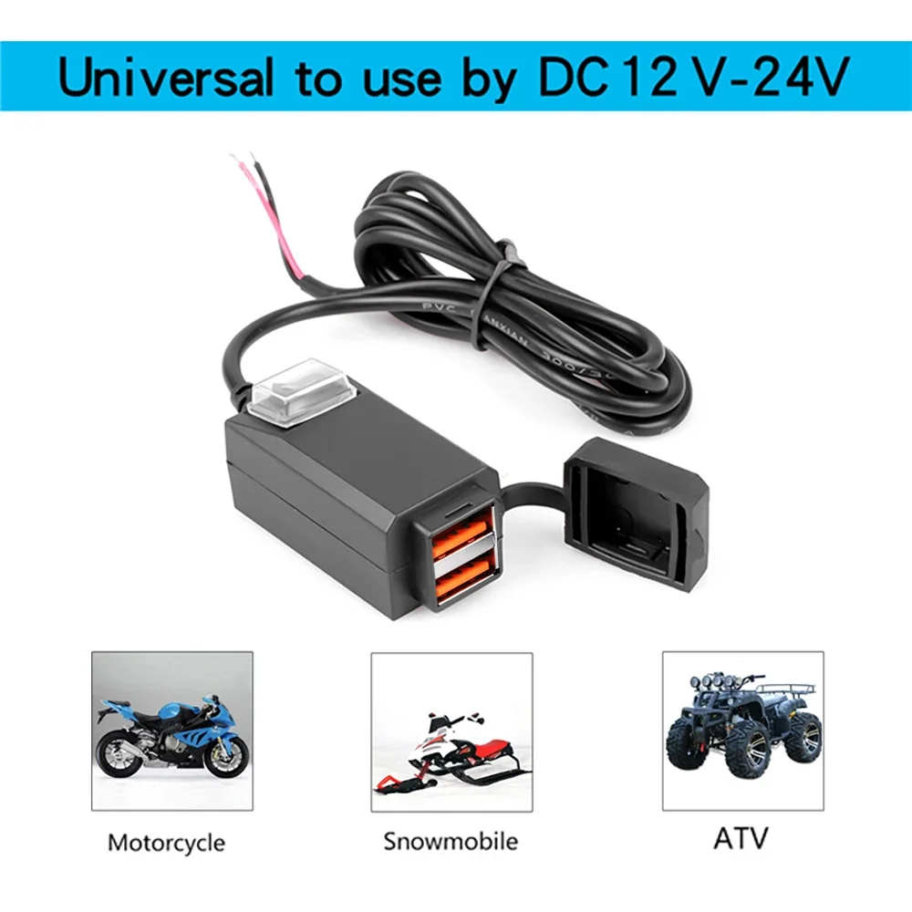 Dual USB Port 12V-24V Waterproof Motorbike Motorcycle Handlebar Charger QC3.0 Adapter Power Supply Socket for Phone Mobile